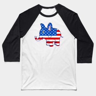 US Flag Filled Patriotic Elephant Baseball T-Shirt